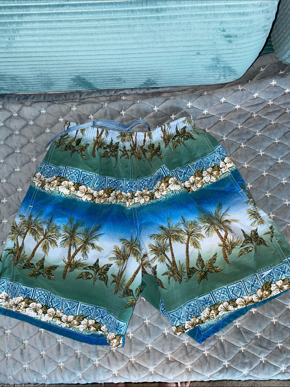 Speedo Men’s Dsize S Tropical Palm Swim Shorts - Green/Blue